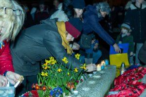 Flowers and candles for Ukraine at Bridgwater’s King Square when the war broke out